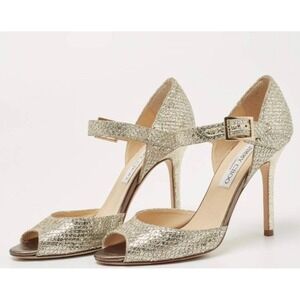 Jimmy Choo Metallic Gold Peep-Toe Mary Jane Heels